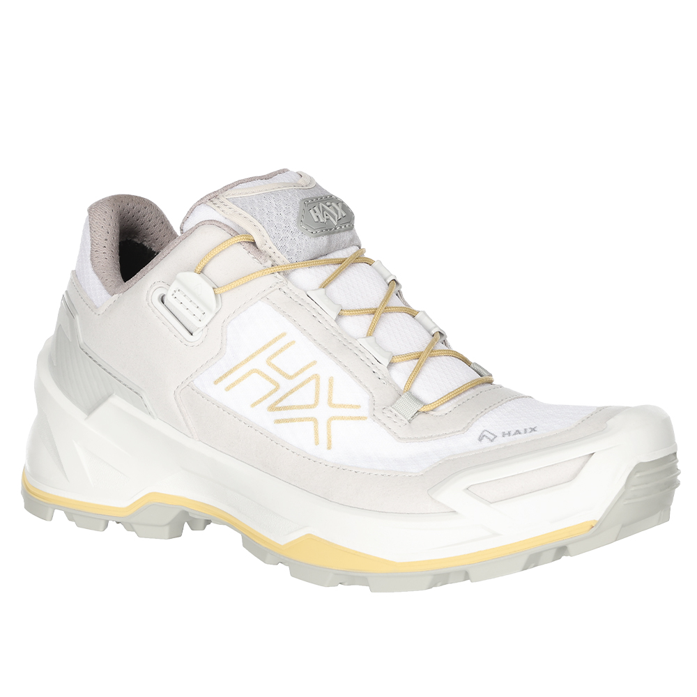 Trail-Sneaker, White-gray, Knitted upper, Klotze Sohle, Gelb Akzente